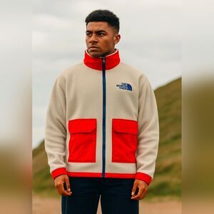 NWT The North Face Color Block Embroidered Full Zip Soft Fleece Mens Jacket